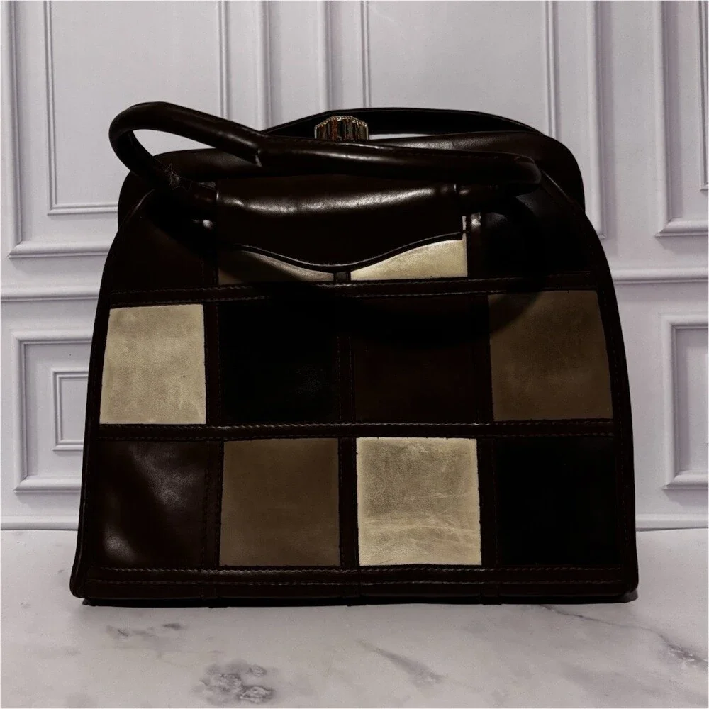 Vintage Patchwork Frame Doctor Bag Color Block Top Handle Purse As Is